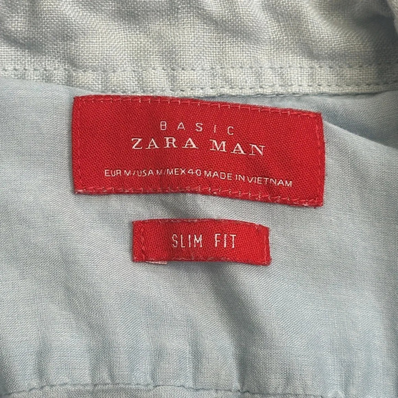 Zara Man Basic Slim Fit Lightweight Blue Long Sleeve Button Down Size Medium - Picture 7 of 11